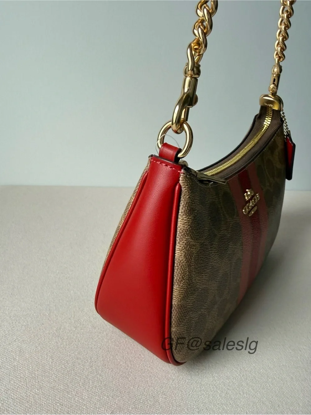 Coach Teri Shoulder Bag In Signature Canvas With Stripe Gold/Tan CAL81 NWT